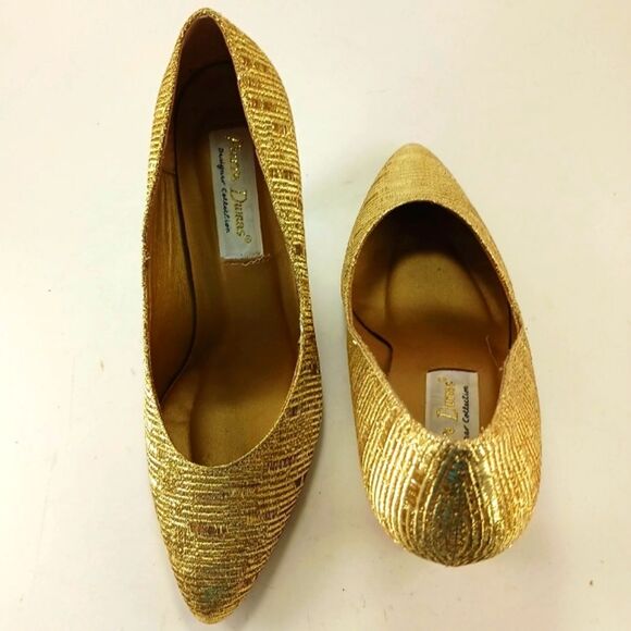 Pierre Dumas Designer Collection 3" Stiletto Point Toe Womans 7.5 Metallic Gold. - Picture 10 of 14
